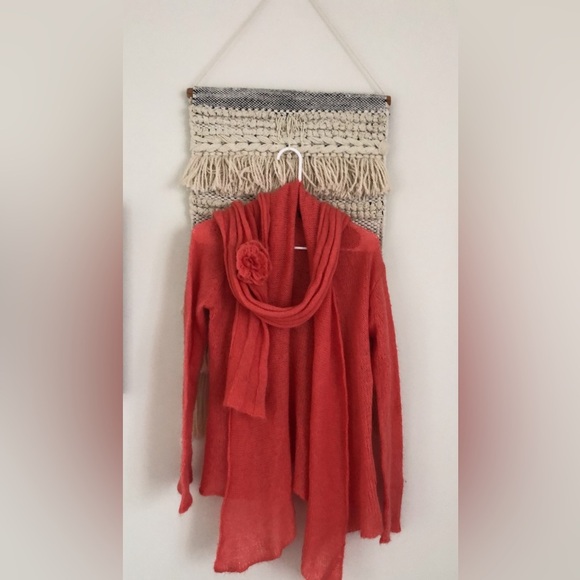 Wooden Ships Set 2 Piece Wrap Cardigan Mohair Wool With Scarf Coral Size M/L - Picture 1 of 8